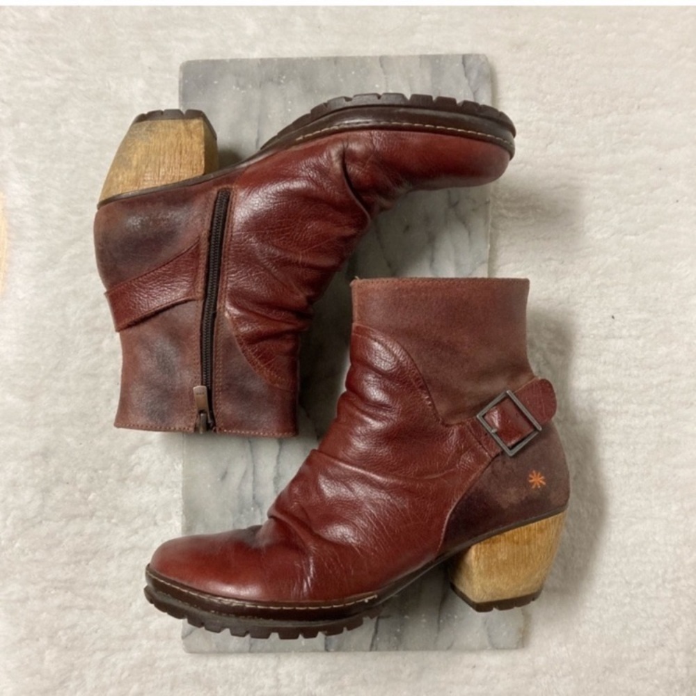 Art Company Oslo Ankle Boots Size 8.5 Maroon Leather Ankle Heeled  Boots
